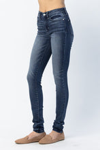 Load image into Gallery viewer, Our All Dyed Up Judy Blues are perfect for any occasion and all day wear! They&#39;re super comfy and have a good length on them!  Midrise 34&quot; Long Pin Tack Skinny Jeans  Rise: 9.75&quot; (Mid-Rise)  Inseam: 34&quot;  Fabric Content:  66% Cotton / 21% Polyester  / 11% Rayon /  2% Spandex
