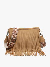 Load image into Gallery viewer, Sadie Suede Fringe Crossbody w/ Guitar Strap - Tan
