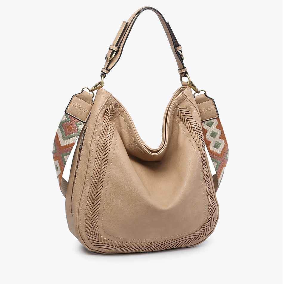 Aris Whipstitch Hobo Crossbody Bag with Guitar Strap