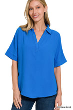 Load image into Gallery viewer, Simple Request Air Flow Collared Blouse - Ocean Blue or Black
