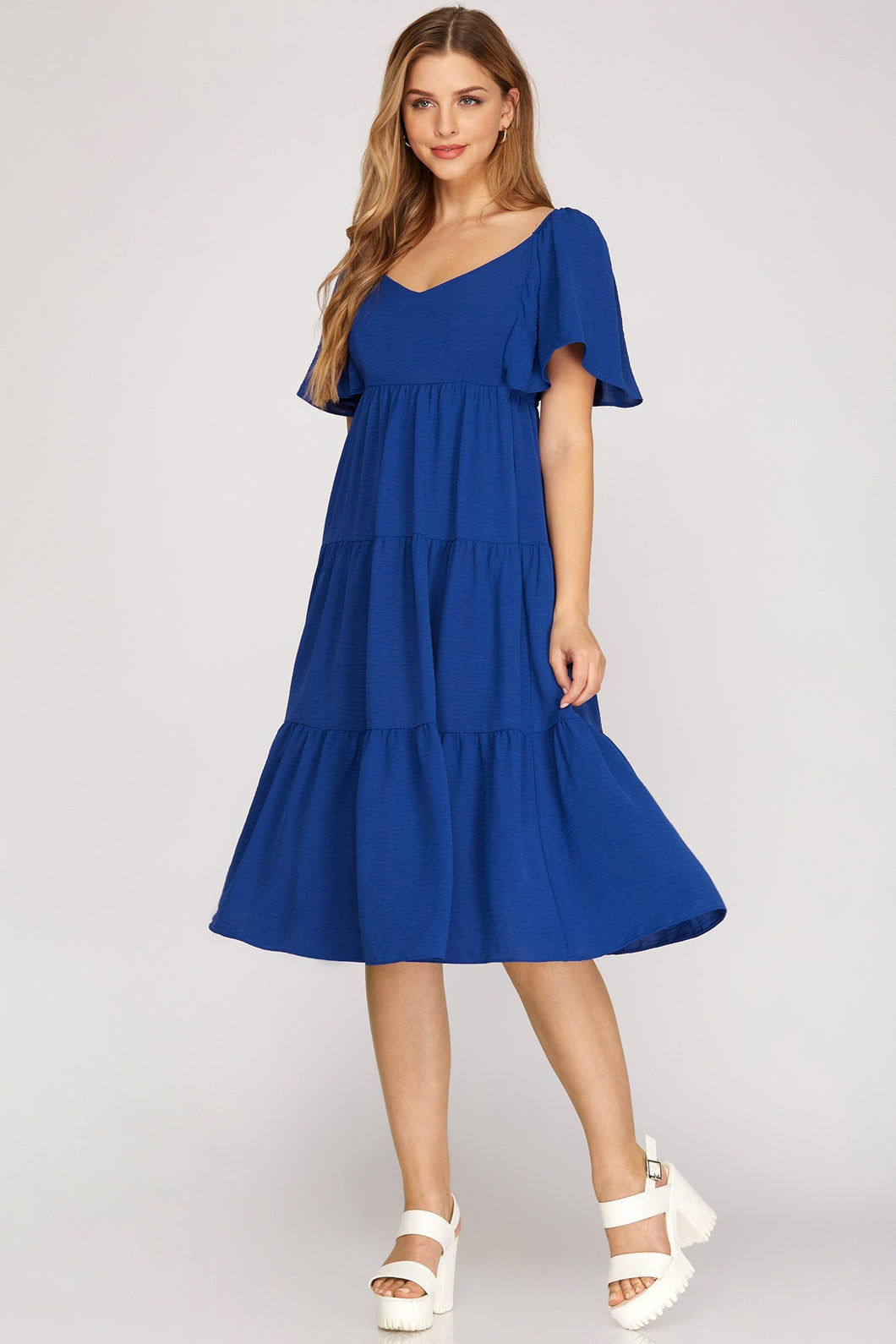 Under The Stars Royal Blue Midi Dress with Tie Back