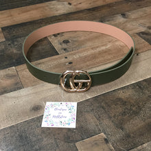Load image into Gallery viewer, Olive Green Double Ring Belt with Gold Tone Buckle
