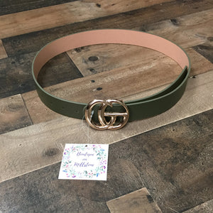 Olive Green Double Ring Belt with Gold Tone Buckle