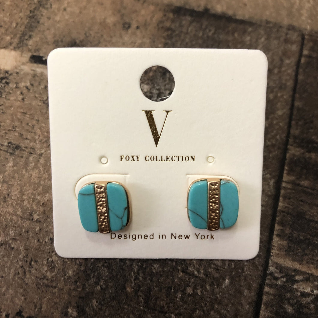 Our Riley Stud Earring is a semi precious stud that comes in Black or Turquoise!