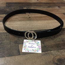 Load image into Gallery viewer, Rhinestone double circle faux leather slim belt  Length: 40&quot; Width: 7/8&quot;
